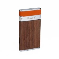 Brizard & Co. Curly Walnut And Orange Leather Two Tone Sottile Single Torch Flame Lighter