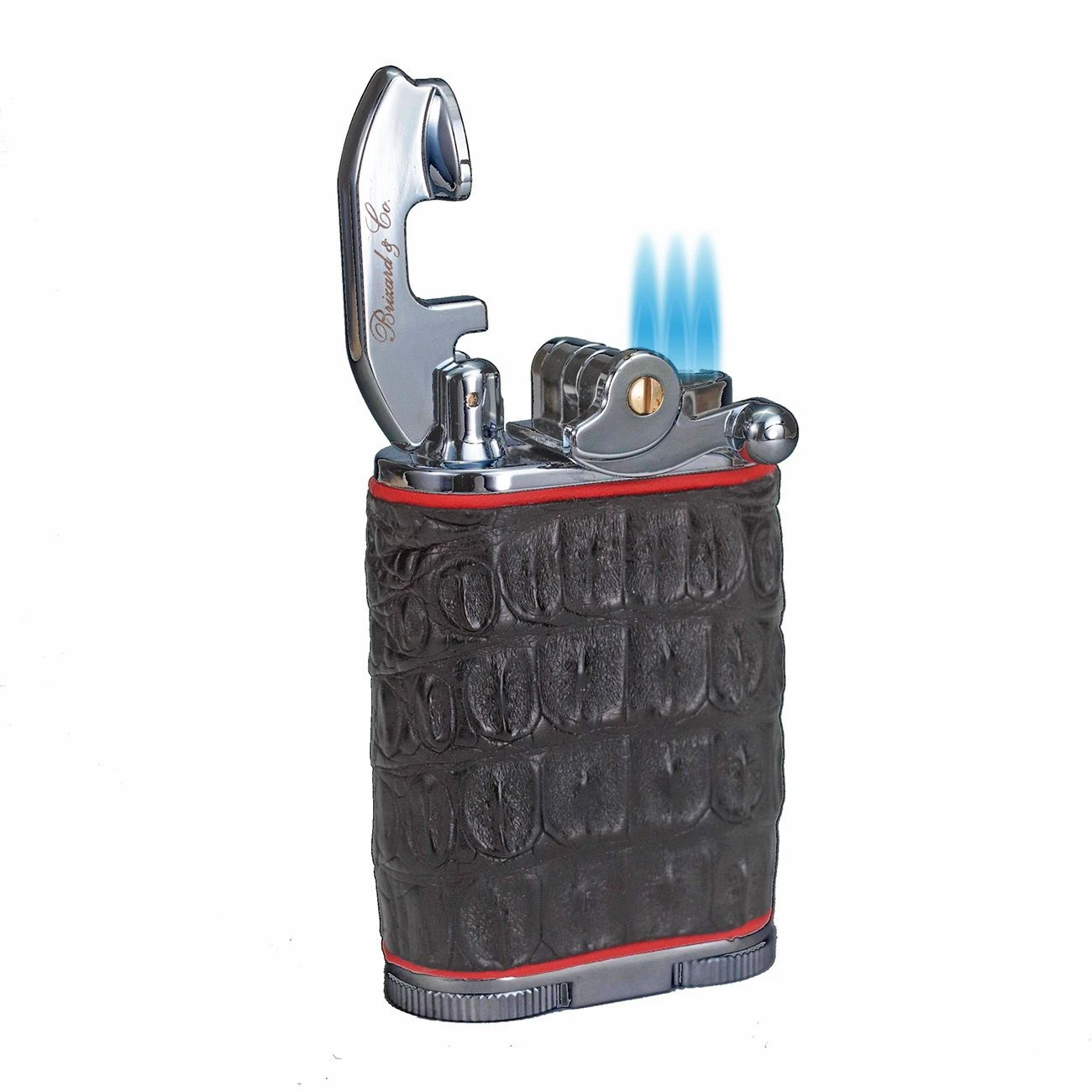 Brizard & Co. Gatsby Genuine Caiman Alligator Black And Racing Red Triple Torch Flame Table Lighter 4 Brizard & Co. Gatsby Genuine Caiman Alligator Black And Racing Red Triple Torch Flame Table Lighter - Image 2