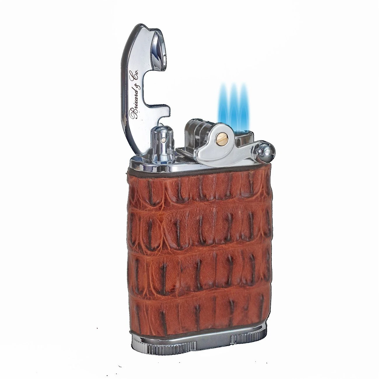 Brizard & Co. Gatsby Genuine Caiman Alligator Cognac Leather Triple Torch Flame Table Lighter 3 Brizard & Co. Gatsby Genuine Caiman Alligator Cognac Leather Triple Torch Flame Table Lighter