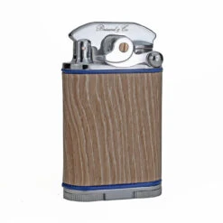 Brizard & Co. Gatsby Bleached Oak Wood And Blue Leather Triple Torch Flame Table Lighter