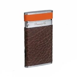 Brizard & Co. Tobacco And Orange Full Grain Leather Two Tone Sottile Single Torch Flame Lighter