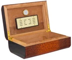 Brown Crocodile Leather Cigar Humidor - Holds 25 Cigars 9 Brown Crocodile Leather Cigar Humidor - Holds 25 Cigars -Elighters Shop brown crocodile leather cigar humidor holds 25 cigars up to churchill size 154