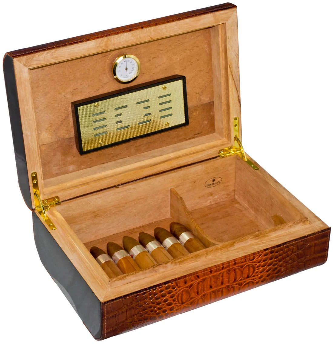 Brown Crocodile Leather Cigar Humidor - Holds 25 Cigars 4 Brown Crocodile Leather Cigar Humidor - Holds 25 Cigars - Image 2