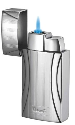 Caseti Naxos Single Jet Flame Cigar Lighter - Chrome Lines I