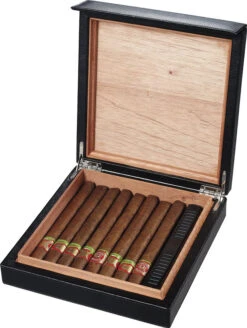 Marvolo Black Leather Cigar Humidor Holds 16 Cigars