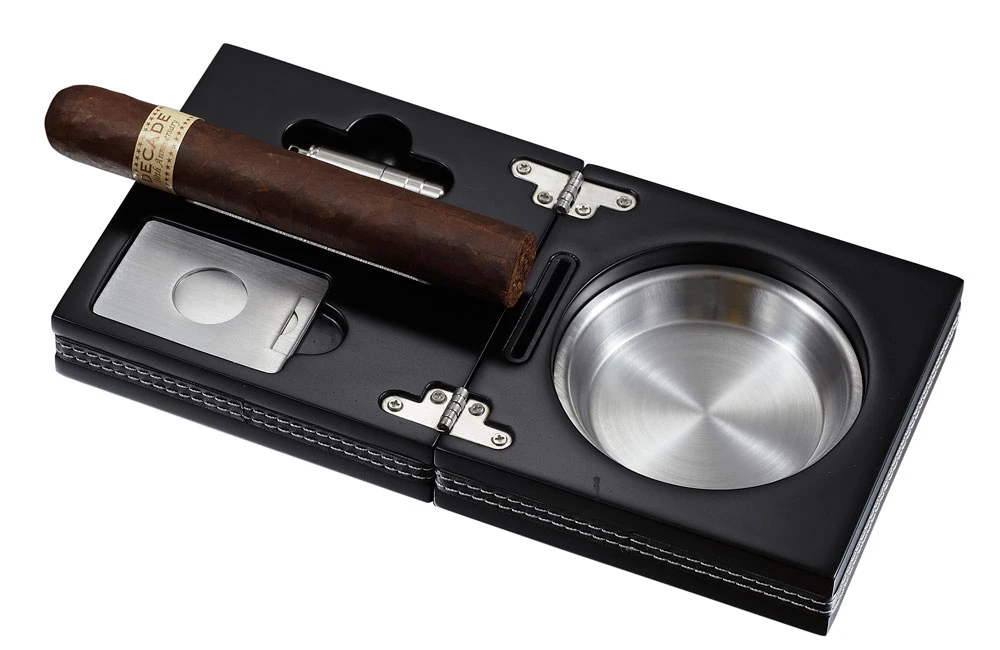 Visol Carnis Wooden Folding Cigar Ashtray With Cutter & Punch 3 Visol Carnis Wooden Folding Cigar Ashtray With Cutter & Punch