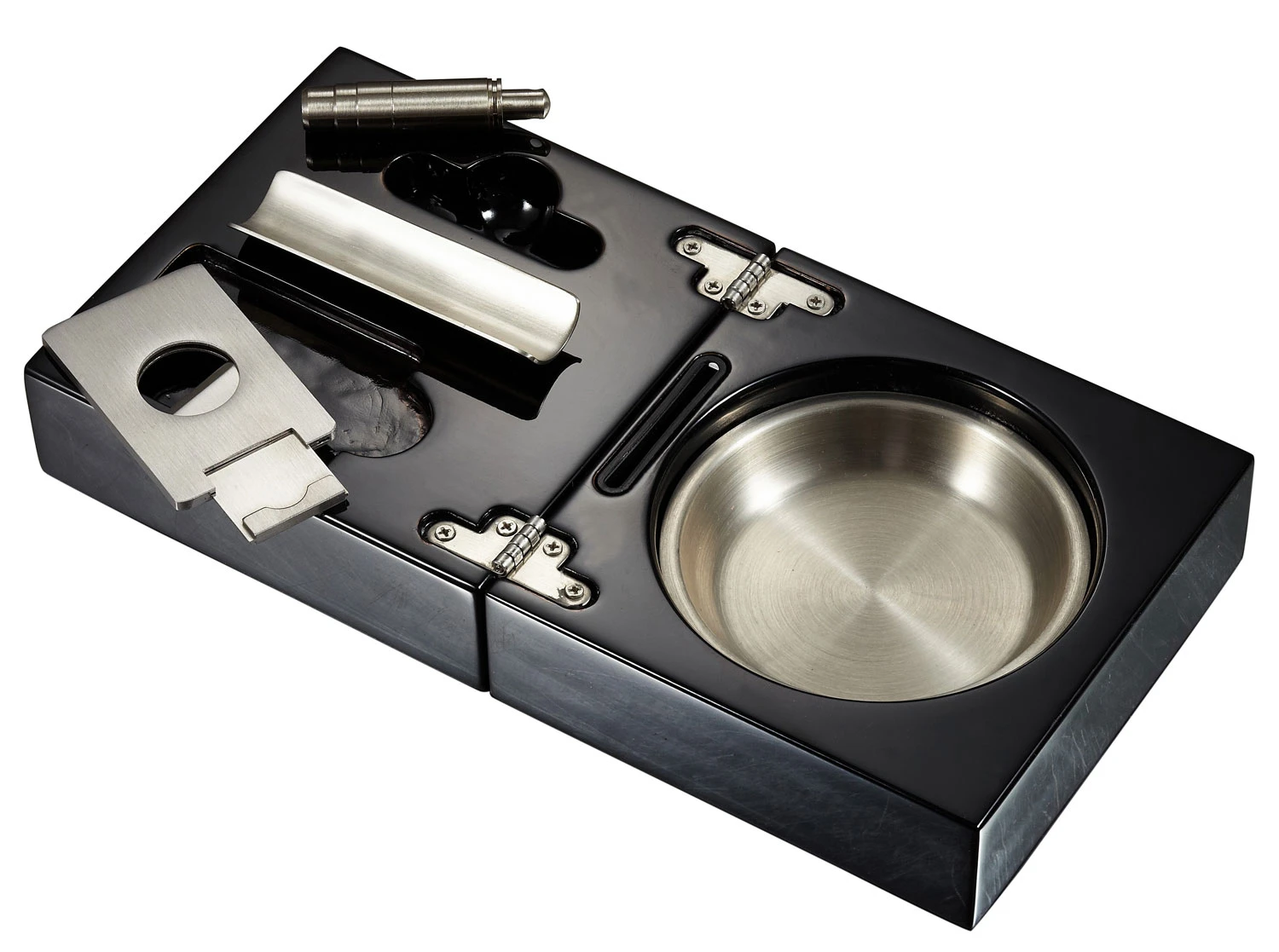 Visol Bremen Black Lacquer Folding Cigar Ashtray With Cutter And Punch 6 Visol Bremen Black Lacquer Folding Cigar Ashtray With Cutter And Punch - Image 4