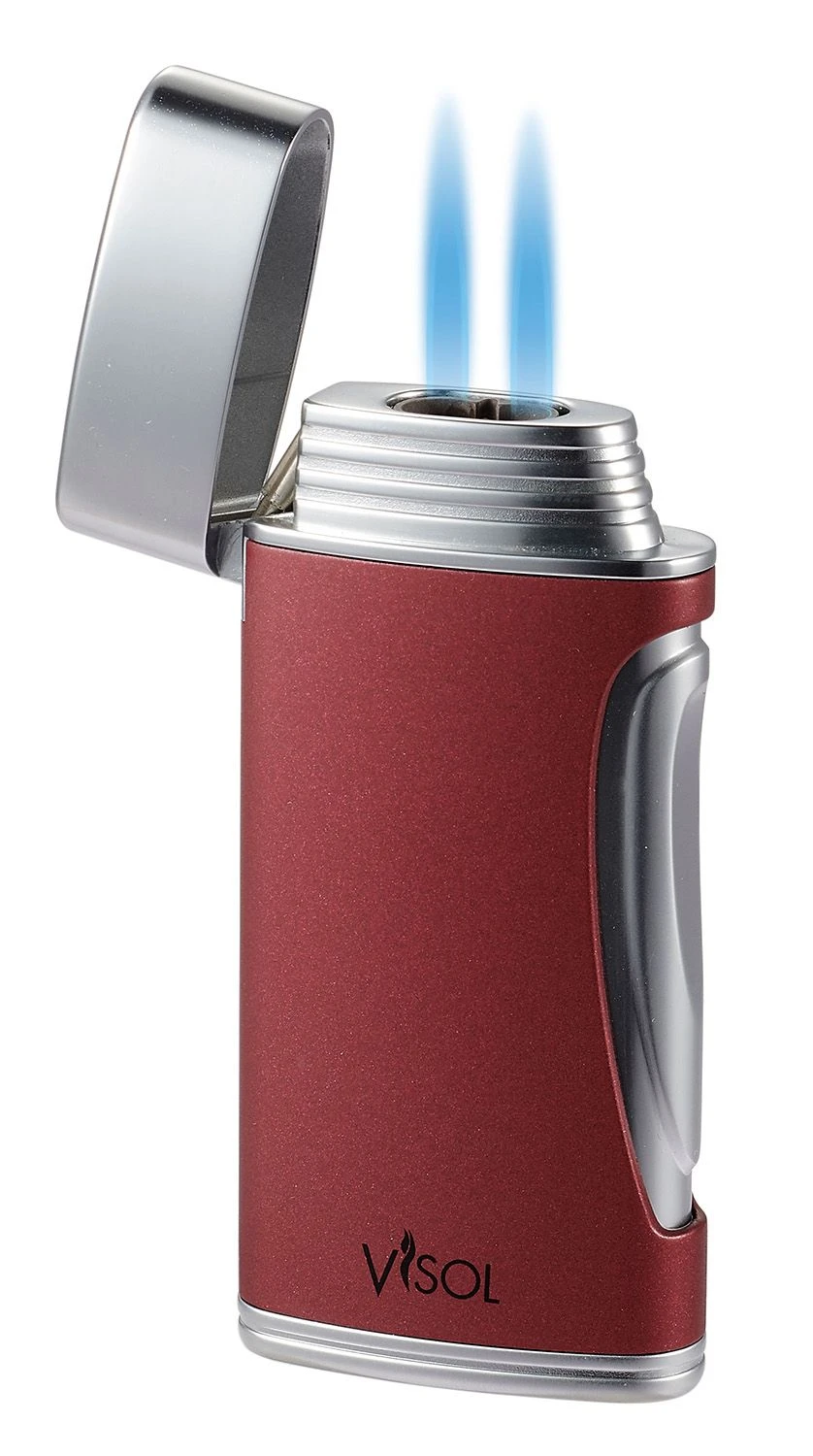 Visol DuoMatt Burgundy Double Flame Cigar Lighter 4 Visol DuoMatt Burgundy Double Flame Cigar Lighter - Image 2