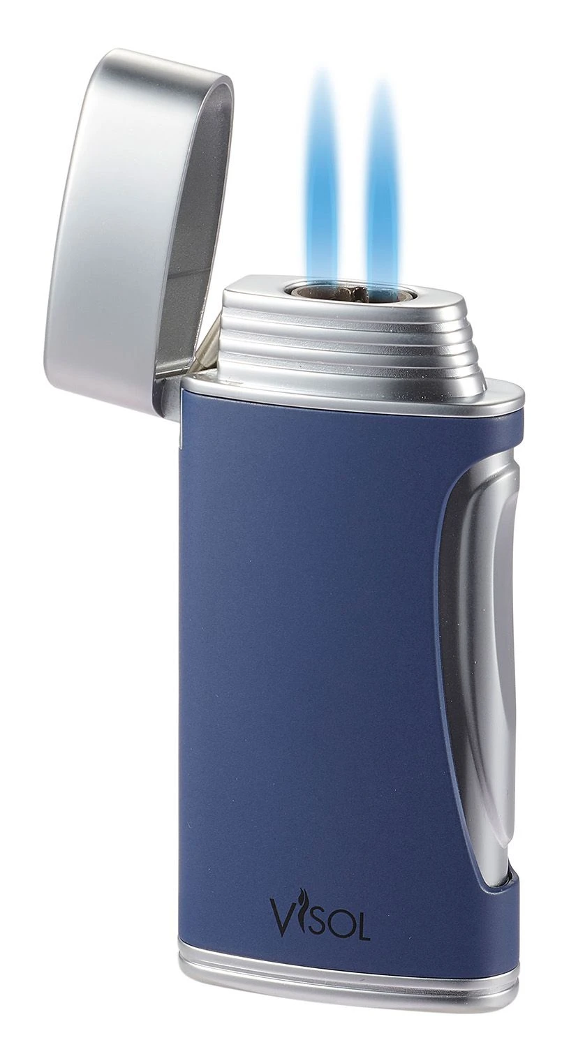 Visol DuoMatt Navy Blue Double Flame Cigar Lighter 3 Visol DuoMatt Navy Blue Double Flame Cigar Lighter