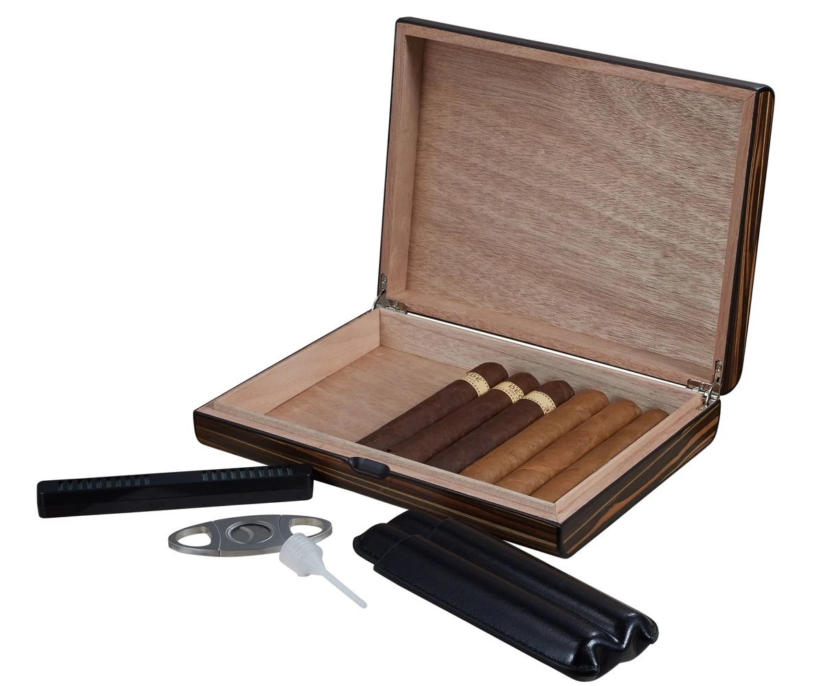Visol Jerrod Exotic Ebony Cigar Humidor Gift Set With Case And Cutter 4 Visol Jerrod Exotic Ebony Cigar Humidor Gift Set With Case And Cutter - Image 2