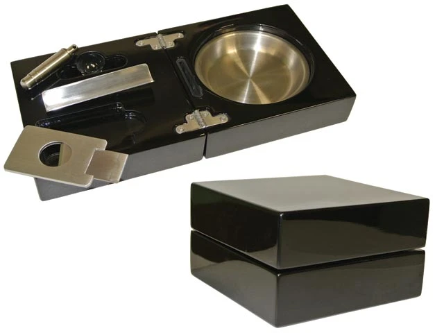 Visol Bremen Black Lacquer Folding Cigar Ashtray With Cutter And Punch 5 Visol Bremen Black Lacquer Folding Cigar Ashtray With Cutter And Punch - Image 3