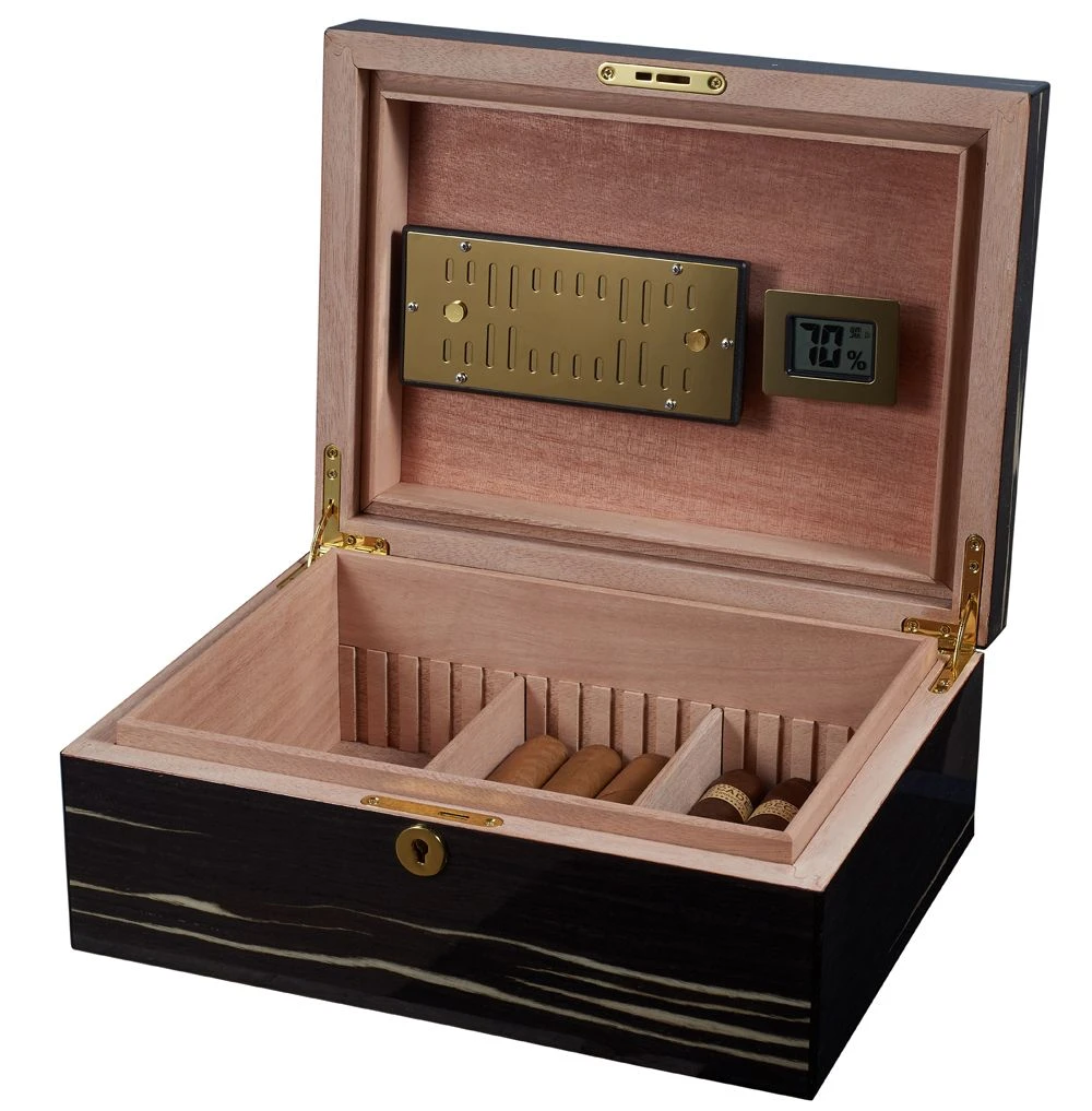 Visol Remo Polished Ashburl Wood Locking Humidor 4 Visol Remo Polished Ashburl Wood Locking Humidor - Image 2