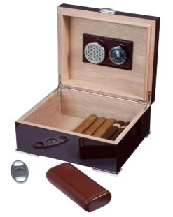 Visol Xander Burgundy Wood Humidor Gift Set With Case And Cutter -Elighters Shop visol xander burgundy wood humidor gift set with case and cutter 68