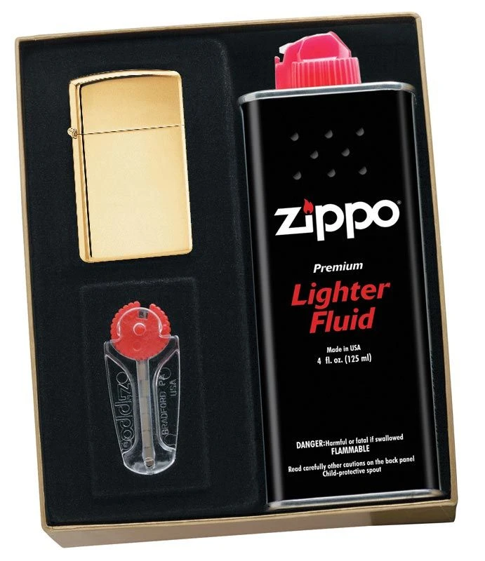 Zippo High Polish Brass Slim Lighter Gift Kit - Ships By Ground Only 3 Zippo High Polish Brass Slim Lighter Gift Kit - Ships By Ground Only