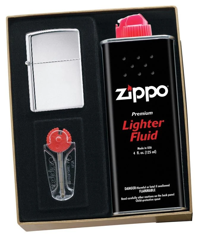 Zippo High Polish Chrome Lighter Gift Kit - Ships By Ground Only 3 Zippo High Polish Chrome Lighter Gift Kit - Ships By Ground Only