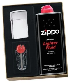 Zippo High Polish Chrome Slim Lighter Gift Kit - Ships By Ground Only