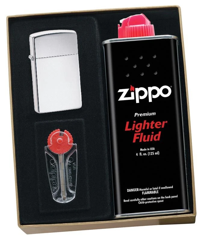 Zippo High Polish Chrome Slim Lighter Gift Kit - Ships By Ground Only 3 Zippo High Polish Chrome Slim Lighter Gift Kit - Ships By Ground Only