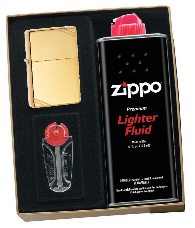 Zippo High Polished Brass Vintage Lighter Gift Kit - Ships By Ground Only 3 Zippo High Polished Brass Vintage Lighter Gift Kit - Ships By Ground Only