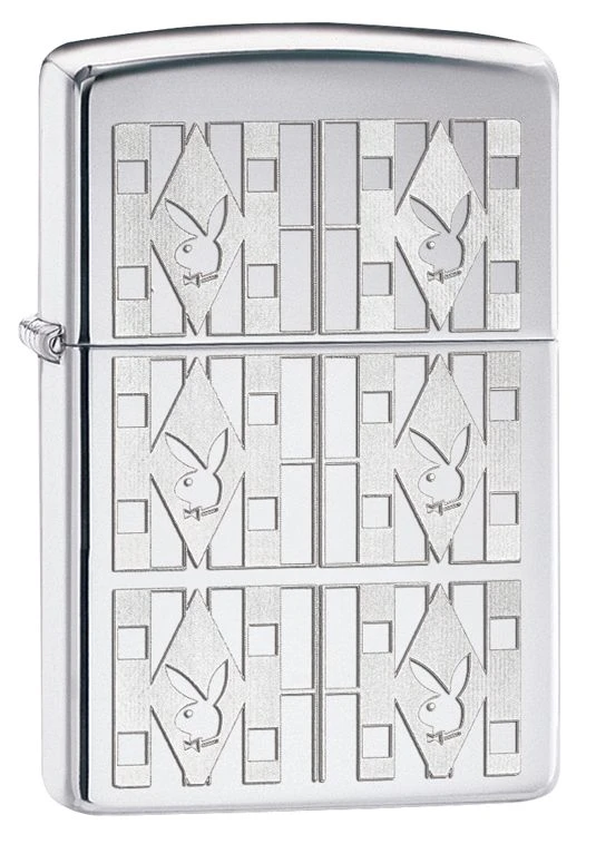 Zippo Playboy Triangles High Polish Chrome Windproof Lighter 3 Zippo Playboy Triangles High Polish Chrome Windproof Lighter