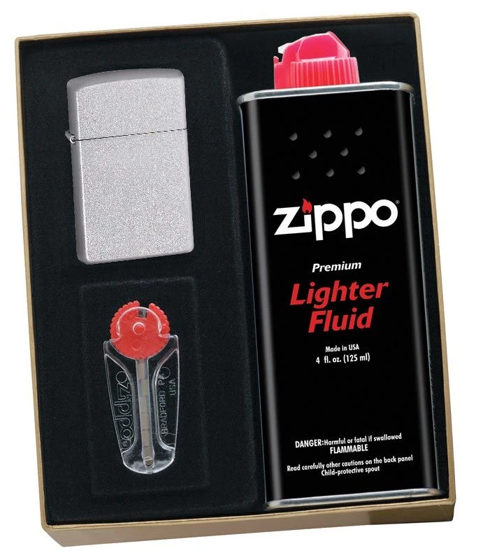 Zippo Satin Chrome Slim Lighter Gift Kit - Ships By Ground Only 3 Zippo Satin Chrome Slim Lighter Gift Kit - Ships By Ground Only