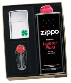 Zippo Shamrock Polished Chrome Lighter Gift Kit - Ships By Ground Only