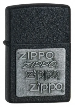 Zippo Silver Emblem Black Crackle Lighter